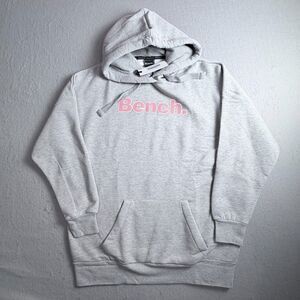 BENCH Logo Hooded Sweatshirt NEW Size L Gray Pink Pullover Relaxed Urban